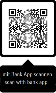 Scan the QR code with your bank app to enter and transfer a donation amount.